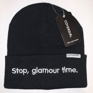 NWT Covergirl Black Beanie “Stop, Glamour Time”
